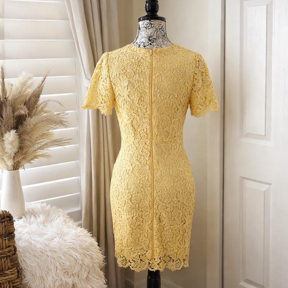 Lulu’s Yellow Lace Dress V-Neck Cocktail Mini Flutter Sleeve Structured Lace S - Picture 3 of 12